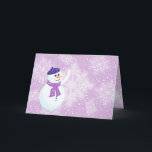 Snowman and Snowflakes Greeting Card<br><div class="desc">Winter holiday greeting card with happy Snowman and beautiful white glowing snowflakes over violet background. This design is fully customizable. The Snowman and snowflakes are all on separate layers so that you can resize or (re)move them easily,  and you can change the background colour as you wish.</div>