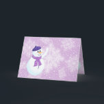 Snowman and Snowflakes Greeting Card<br><div class="desc">Winter holiday greeting card with happy Snowman and beautiful white glowing snowflakes over violet background. This design is fully customizable. The Snowman and snowflakes are all on separate layers so that you can resize or (re)move them easily,  and you can change the background colour as you wish.</div>