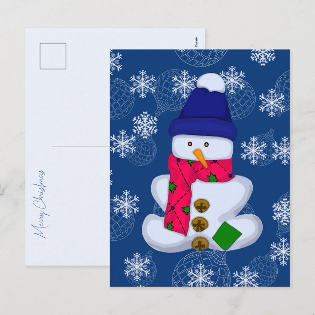 Snowman and snowflakes. Merry Christmas  Holiday Postcard (Front/Back)