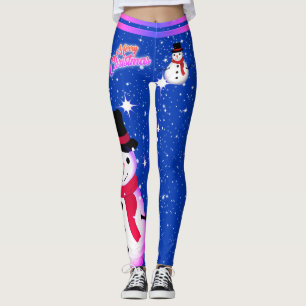 Snowman and Snowflakes on YOUR COLOR Christmas Leggings