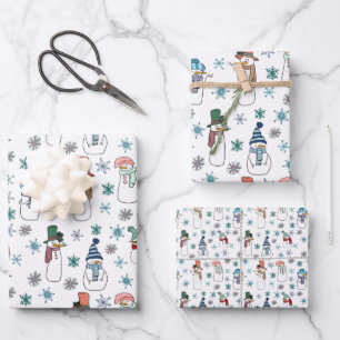 Snowman and Snowflakes Wrapping Paper Set of 3
