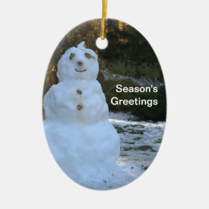 Snowman and Snowlady Reversible Ceramic Ornament