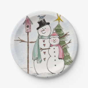 SnowMan and SnowLady Together in the Magic  Paper Plate