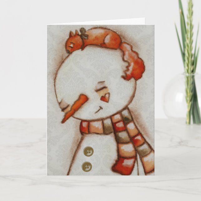 Snowman and Squirrel - Holiday Card (Front)