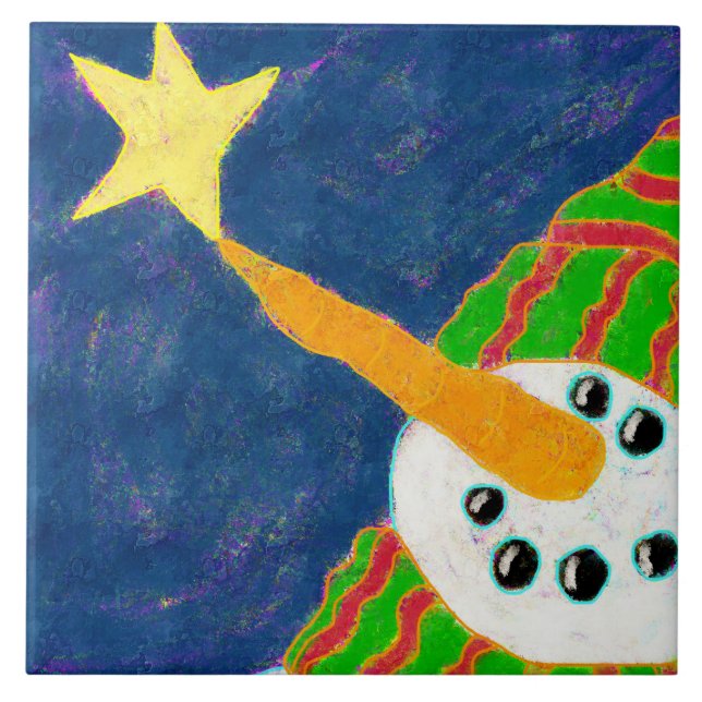 Snowman and Star Abstract Art Tile (Front)