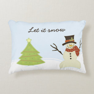 Snowman and Tree Decorative Pillow