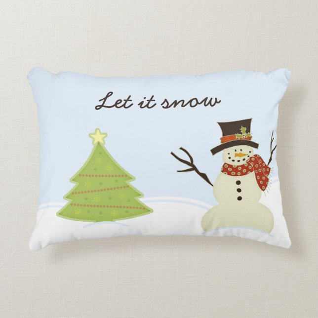 Snowman and Tree Decorative Pillow (Front)