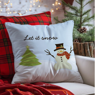Snowman and Tree Throw Pillow
