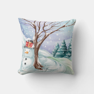 Snowman And Winter Scenery Throw Pillow
