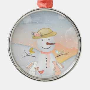 Snowman and Winter Woodland Friends Metal Ornament