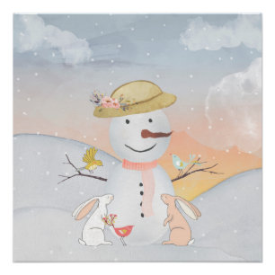 Snowman and Winter Woodland Friends Poster