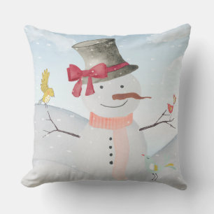Snowman and Winter Woodland Friends Throw Pillow