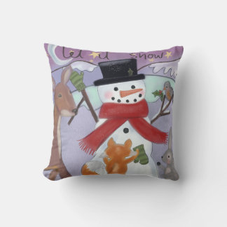 Snowman and Woodland Animals Throw Pillow