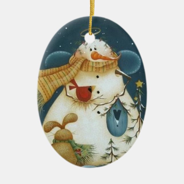 Snowman Angel and Forest Friends Ornament (Front)