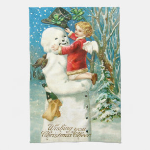 Snowman Angel Cherub Four Leaf Clover Kitchen Towel