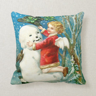 Snowman Angel Cherub Four Leaf Clover Throw Pillow