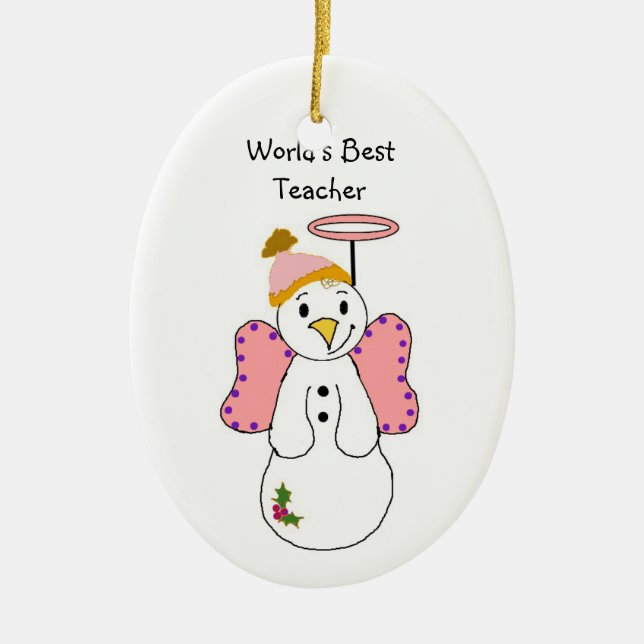 Snowman  Angel World's Best Teacher Ceramic Ornament (Front)