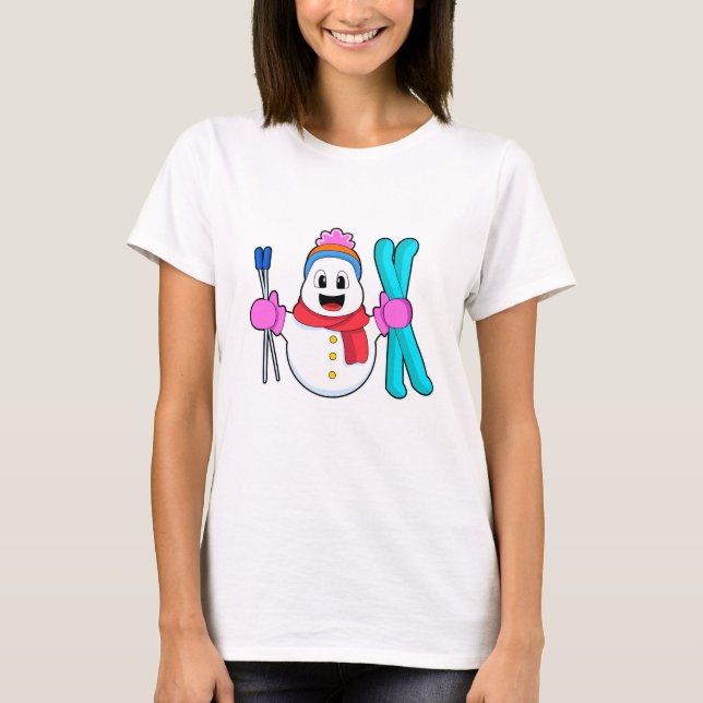 Snowman as Skier with Ski T-Shirt (Front)