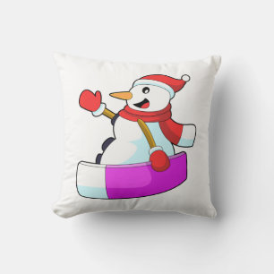 Snowman as Snowboarder with Sonowboard.PNG Throw Pillow