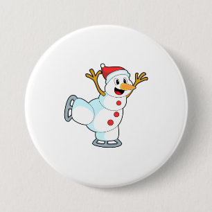Snowman at Ice skating with Ice skates.PNG 3 Inch Round Button
