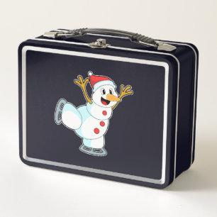 Snowman at Ice skating with Ice skates.PNG Metal Lunch Box