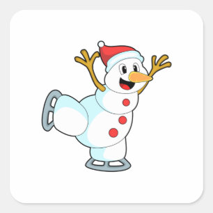 Snowman at Ice skating with Ice skates.PNG Square Sticker