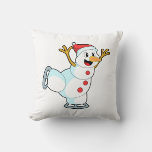 Snowman at Ice skating with Ice skates.PNG Throw Pillow