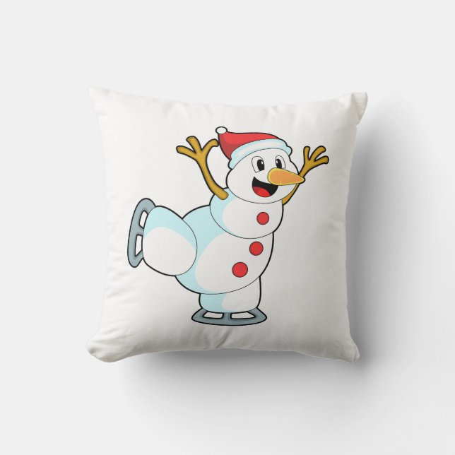 Snowman at Ice skating with Ice skates.PNG Throw Pillow (Front)