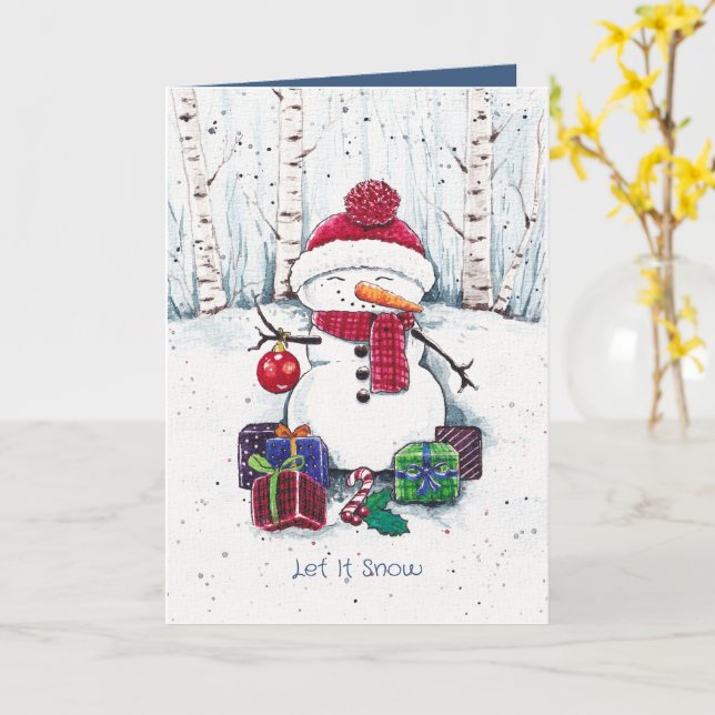 Snowman Avec Cadeaux En Carte Aquarelle (Fleur jaune)