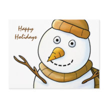 Snowman avec carte postale Brown Scarf