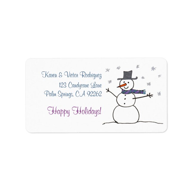 Snowman avec Écharpe, étiquette de adresse (Devant)
