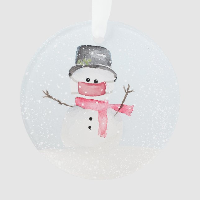 Snowman avec masque 2020 Ornement acrylique de Noë (devant)