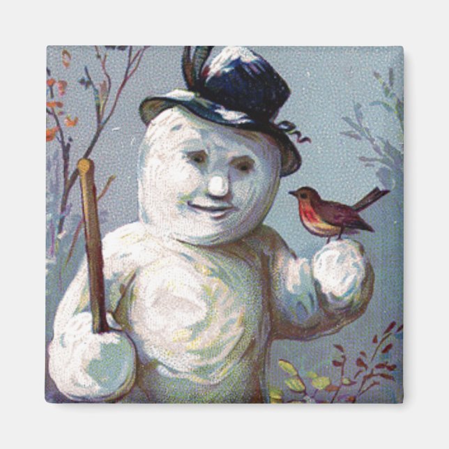 Snowman avec oiseau et chapeau supérieur Magnet Vi (Devant)