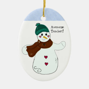 Snowman Awesome Teacher Ceramic Ornament