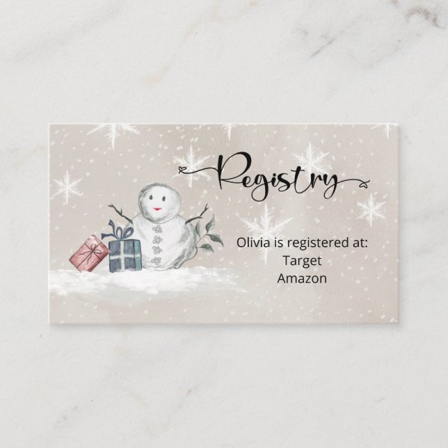 Snowman Baby Registry  Enclosure Card (Front)