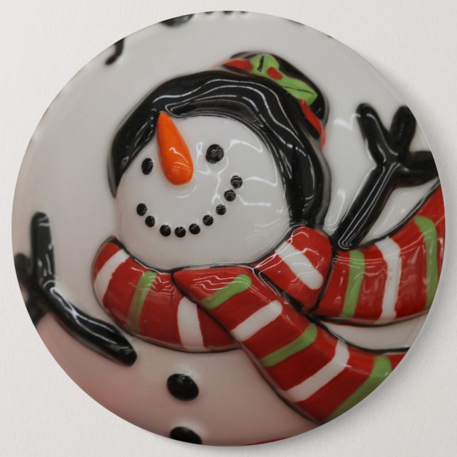 Snowman ball 6 inch round button (Front)