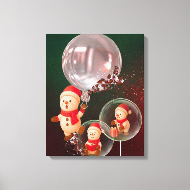 Snowman Balloon Christmas Canvas Wall Art (Front)