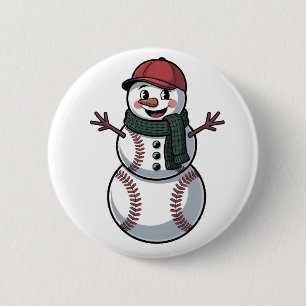 Snowman Baseball Christmas Santa Baseball Sport 2 Inch Round Button