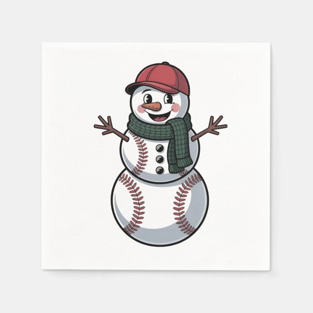 Snowman Baseball Christmas Santa Baseball Sport Napkin (Front)