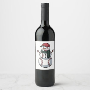 Snowman Baseball Christmas Santa Baseball Sport Wine Label