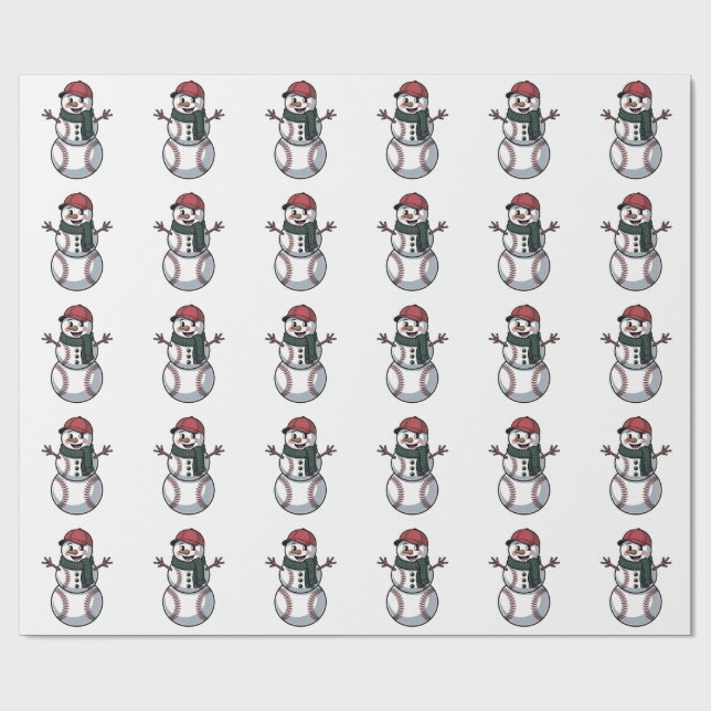 Snowman Baseball Christmas Santa Baseball Sport Wrapping Paper (Flat)