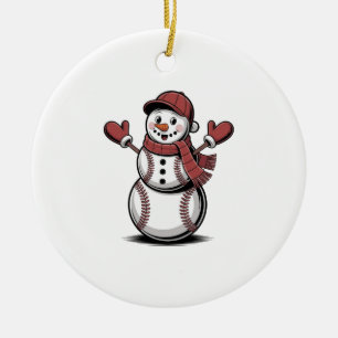 Snowman Baseball Christmas Sport Lovers  Ceramic Ornament