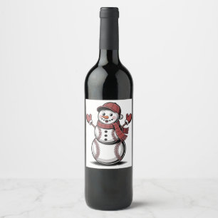 Snowman Baseball Christmas Sport Lovers  Wine Label