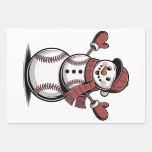 Snowman Baseball Christmas Sport Lovers  Wrapping Paper Sheet