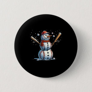 Snowman Baseball Christmas Winter  2 Inch Round Button