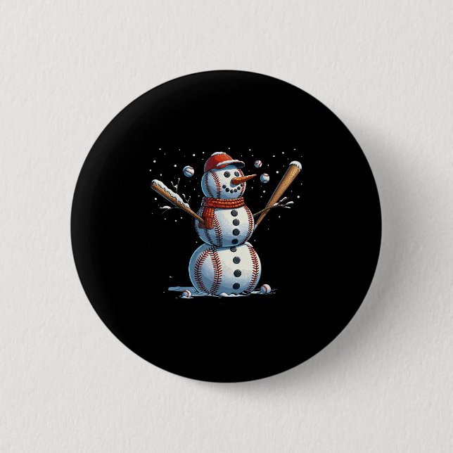 Snowman Baseball Christmas Winter  2 Inch Round Button (Front)