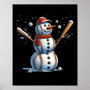 Snowman Baseball Christmas Winter  Poster