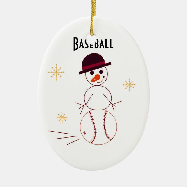Snowman Baseball Player Ceramic Ornament (Front)