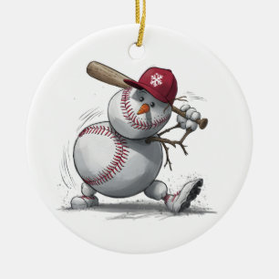 Snowman Baseball Player Funny Kids Men Boys Teens  Ceramic Ornament
