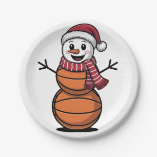 Snowman Basketball Christmas Sport Lovers  Paper Plate
